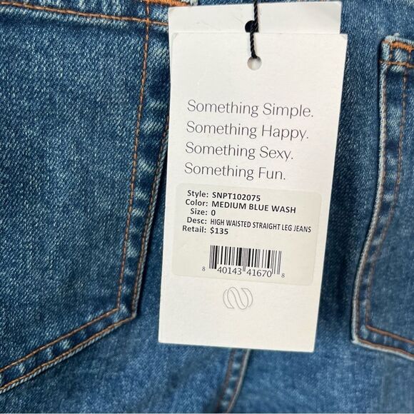 NWT Something Navy High Waisted Straight Leg Blue Jeans Size 0 - Picture 6 of 8